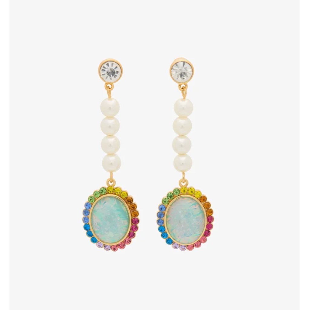 Kurt Geiger London Vintage Oval Gem Pearl Statement Linear Earrings 75$